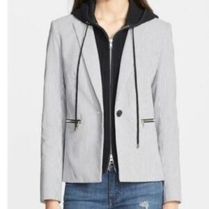 Veronica Beard Striped Dickey Blazer Jacket Railroad Black White 0